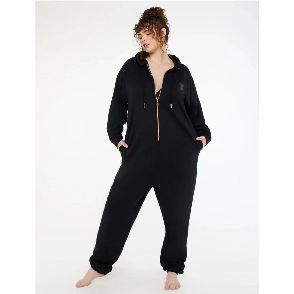 Savage X Fenty Black Hooded Zip Front Onesie Loungewear Women 3X Men XXL NEW
